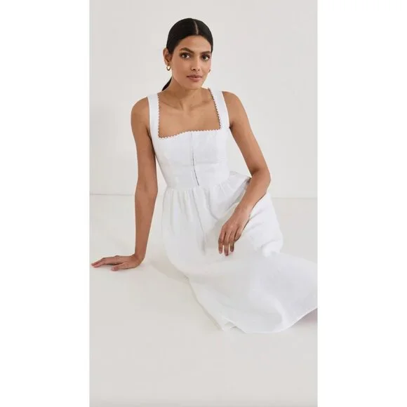 Reformation Tagliatelle Linen Dress In White Size 8 - Picture 6 of 10